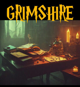 Grimshire murder mystery dinner game poster at Amarillo Escape & Mystery in Amarillo, TX
